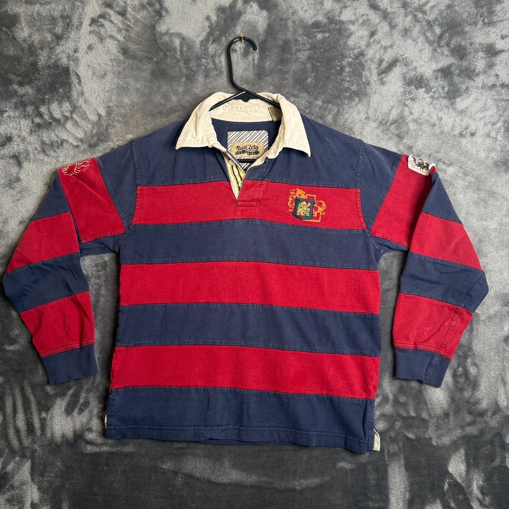 Vintage y2k Point Zero Stiped Polo Rugby Long Sleeve Collard Shirt Size Medium